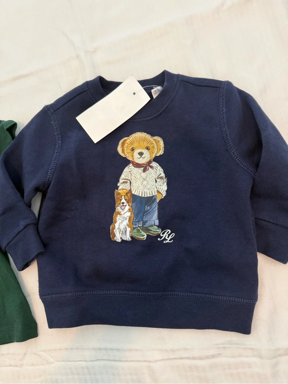 New boys Sz 9 months Polo Ralph Lauren Green Bear & Navy Bear Graphic